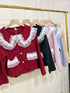Ladies Aesthetic Frill Lace Border Winter Cardigan